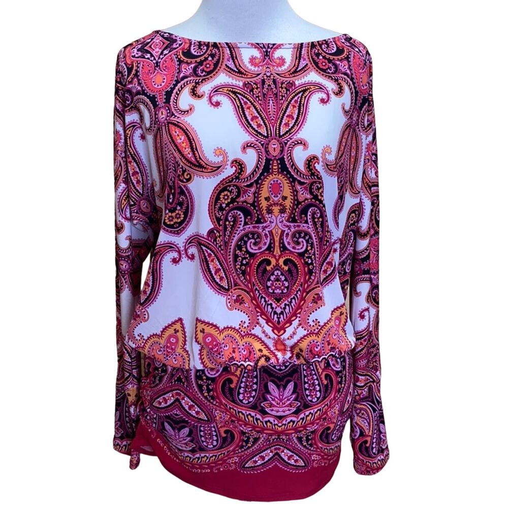 Boston Proper Paisley Fitted Bottom Spandex Stretch Blouse XS